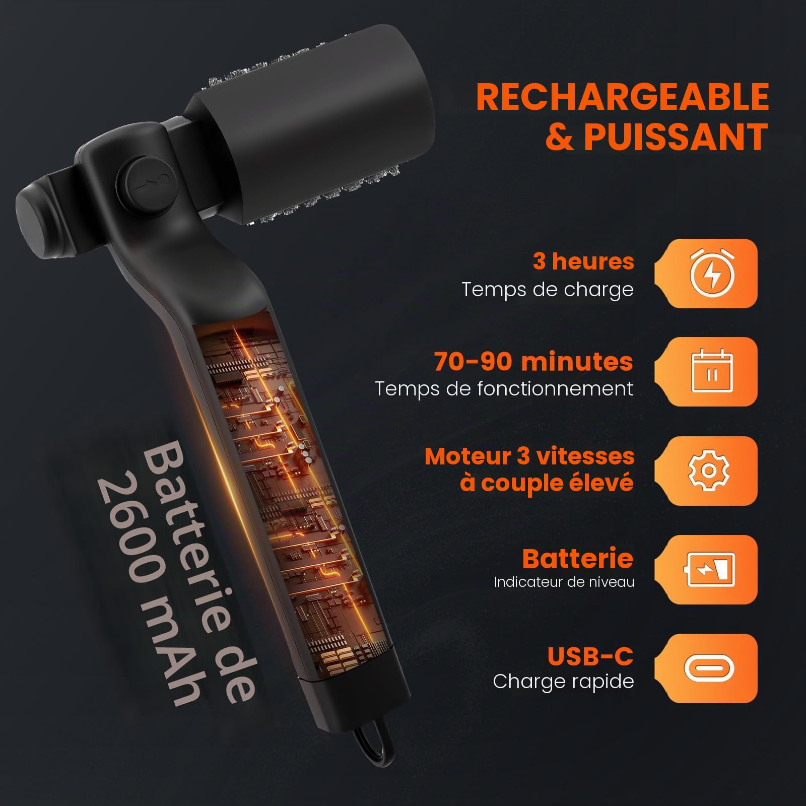 Brosse Électrique De Nettoyage pour Barbecue,sans Poils,3 Vitesses,Etanche IPX7,en Acier Inoxydable 304,Indicateur De Batterie À 5 Niveaux,Compatible avec Tous Les Barbecues