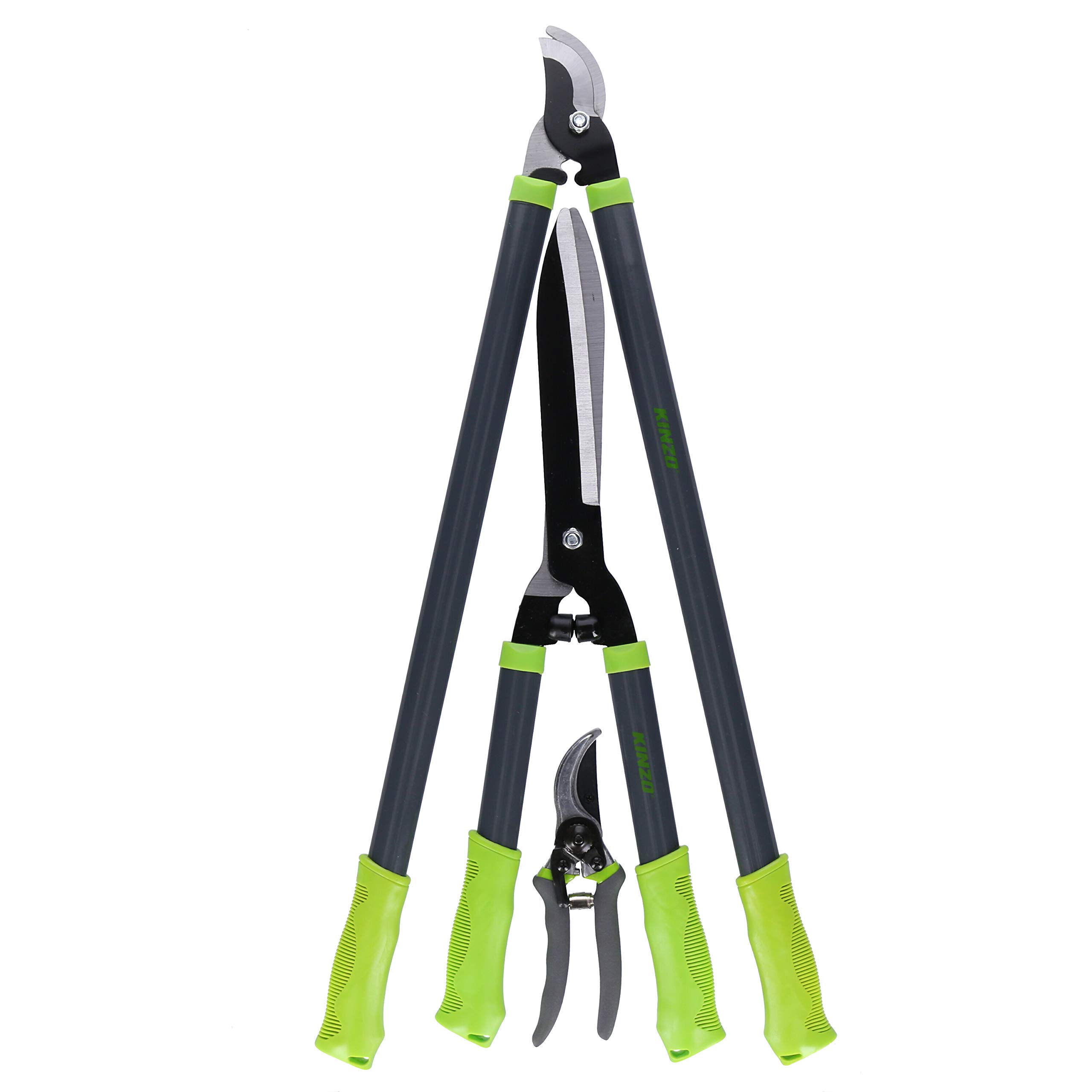 Kinzo Juego de 3 tijeras de podar de 67 cm, cortasetos de 52 cm, cortasetos de 19 cm, perfectas para cortes en forma de setos, árboles, arbustos y arbustos