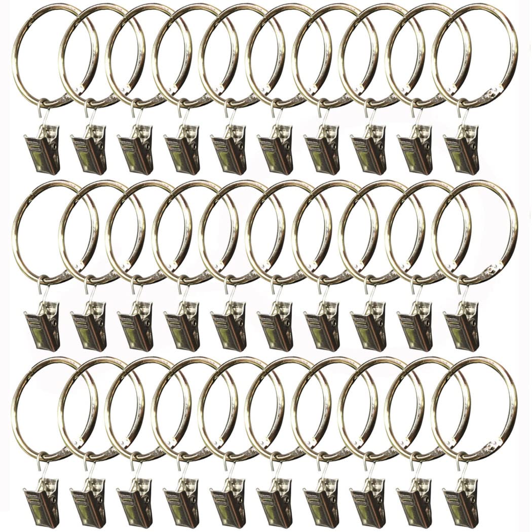 Gardinenringe, Gardinenhaken, Aufhängeringe, 30 Packungen zu öffnende Gardinenringe aus Metall mit Clips Gardinenklammern mit Ringen Kleiderbügel Gardinenringe strapazierfähige rostfreie dekorative Ga