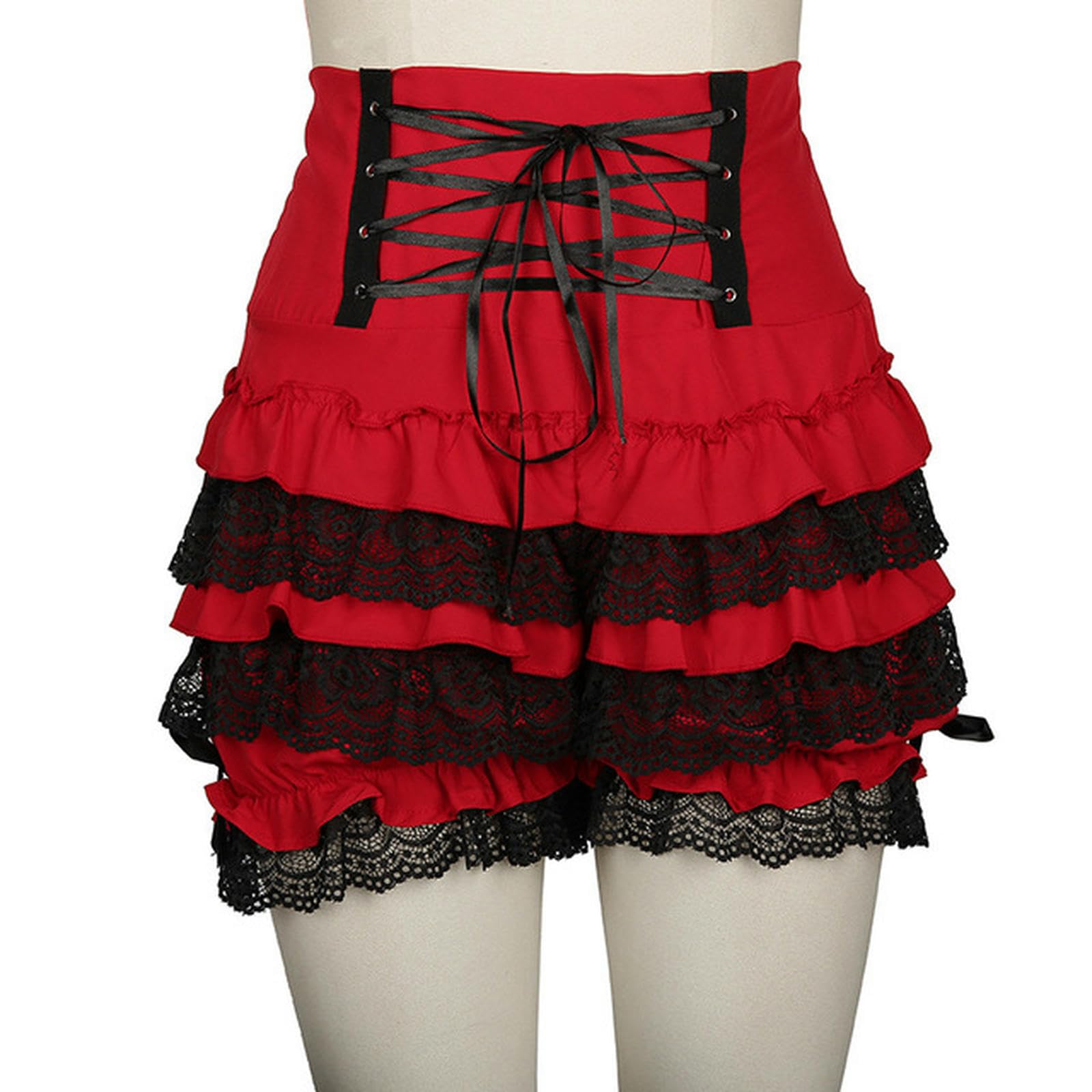 Short femme gothique en coton rouge XL avec dentelle WEITING