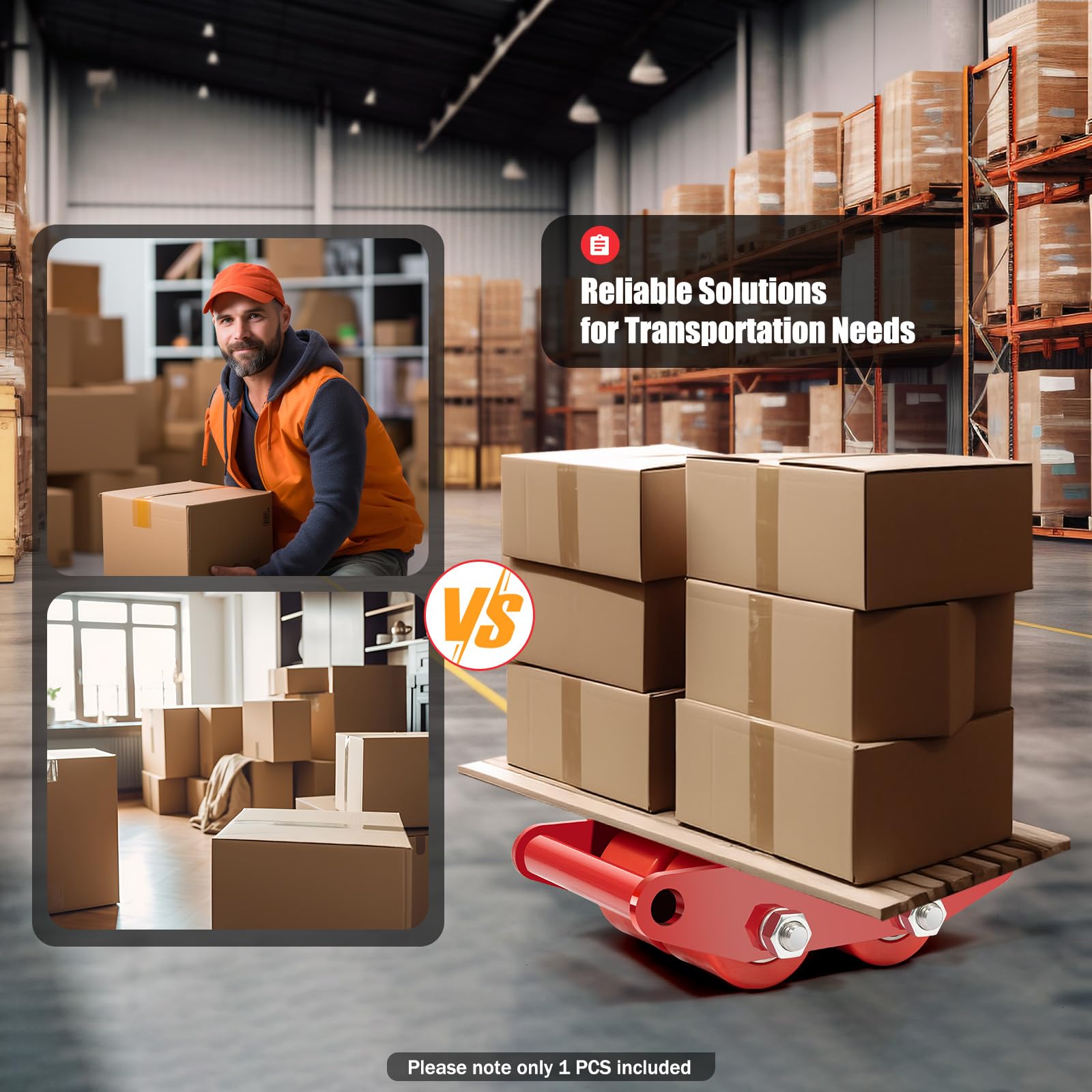 6 * Panzerrollen Roller Transportfahrwerk, Maschinentransport Industrieroller mit 4 PU-Richtungsräder Roller Drehplatte Möbeltransporthilfe Transportroller (6T Rot)