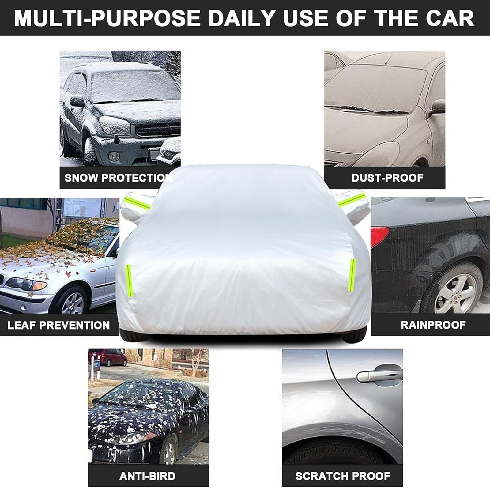 6-Layer Waterproof Car Cover For 2003-2015 Infiniti G35/G37 Sedan - All Weather With Zipper Door & Windproof Straps