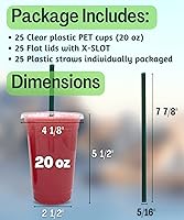 Vista 3 de 20 oz Clear Plastic Cups with Lids and STRAWS, Disposable Drinking Cups for Cold Drinks, Iced Coffee, Milkshakes, Smoothies, 25 Sets