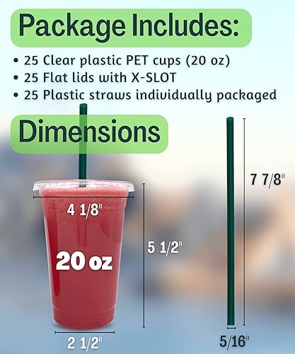 Miniatura 3 de 20 oz Clear Plastic Cups with Lids and STRAWS, Disposable Drinking Cups for Cold Drinks, Iced Coffee, Milkshakes, Smoothies, 25 Sets