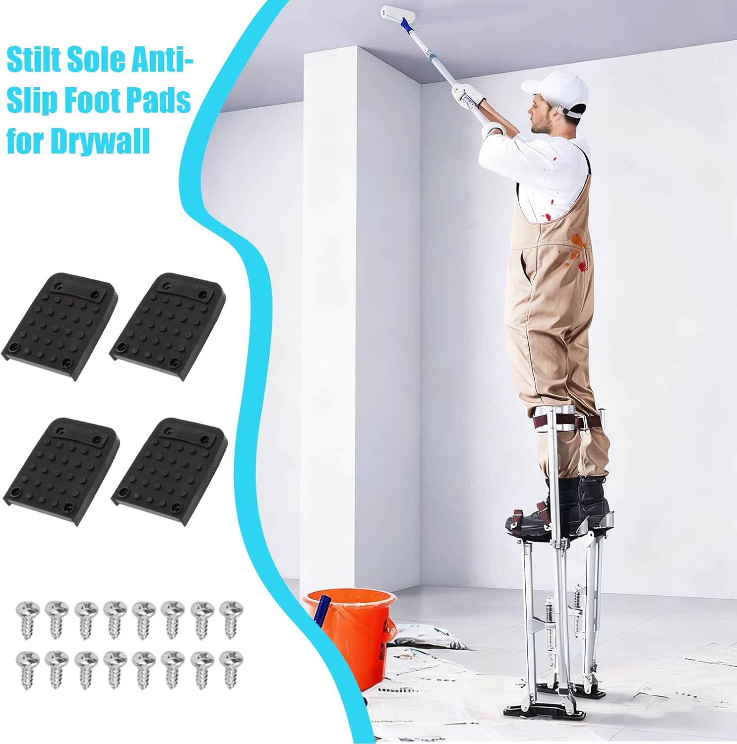 Stilt Sole Anti Slip Pad | Anti-Slip Mat | Drywall Stilt Sole Replacement Kit with Screw | for Plastering Painting Wiring Street Performance Work