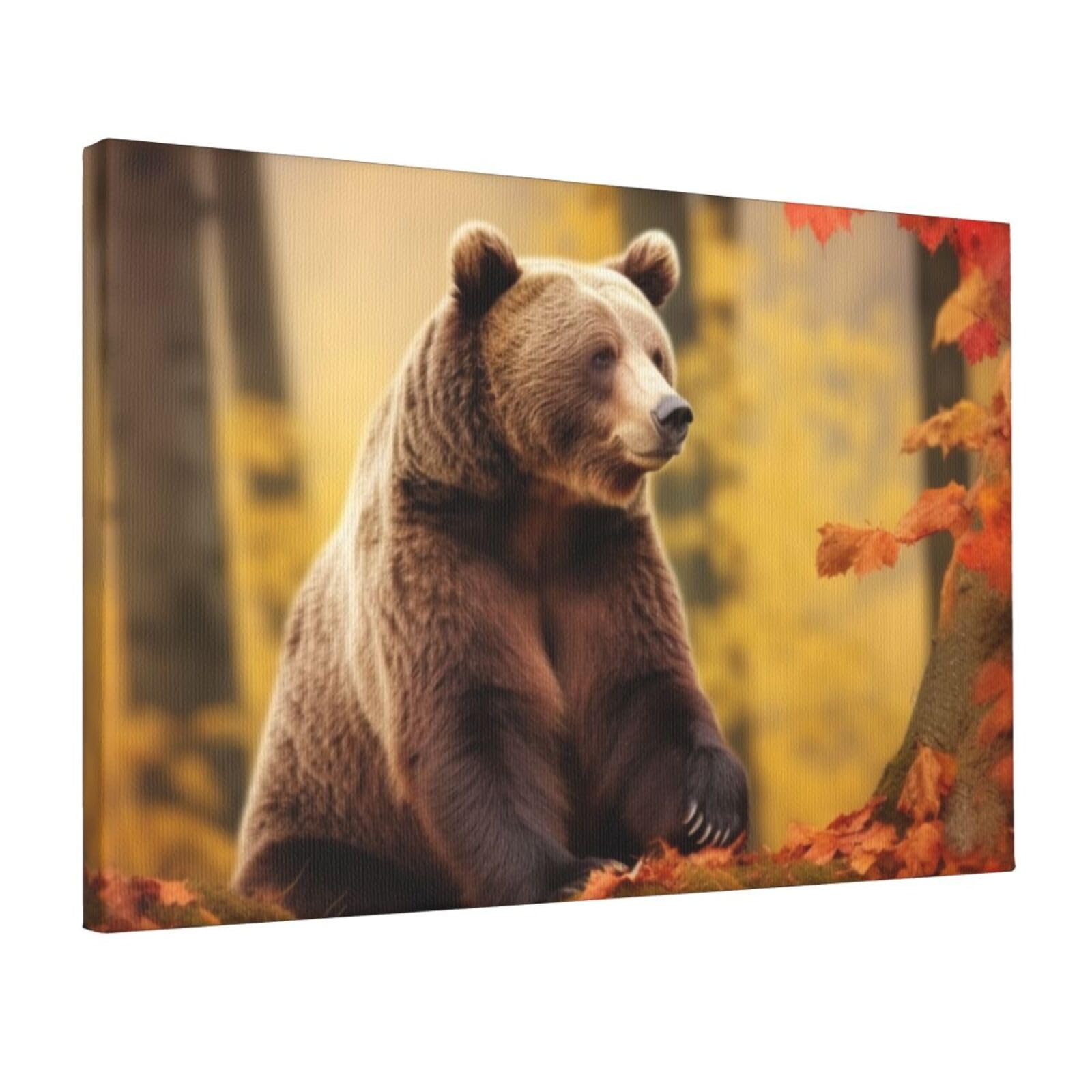 KLOPH Brown bear in autumn Canvas Wall Art for Living Room 12"x18" Modern Artwork Painting for Bathroom Hanging Canvas Prints Aesthetic Wallart for Bedroom Kitchen Office Wall Decor