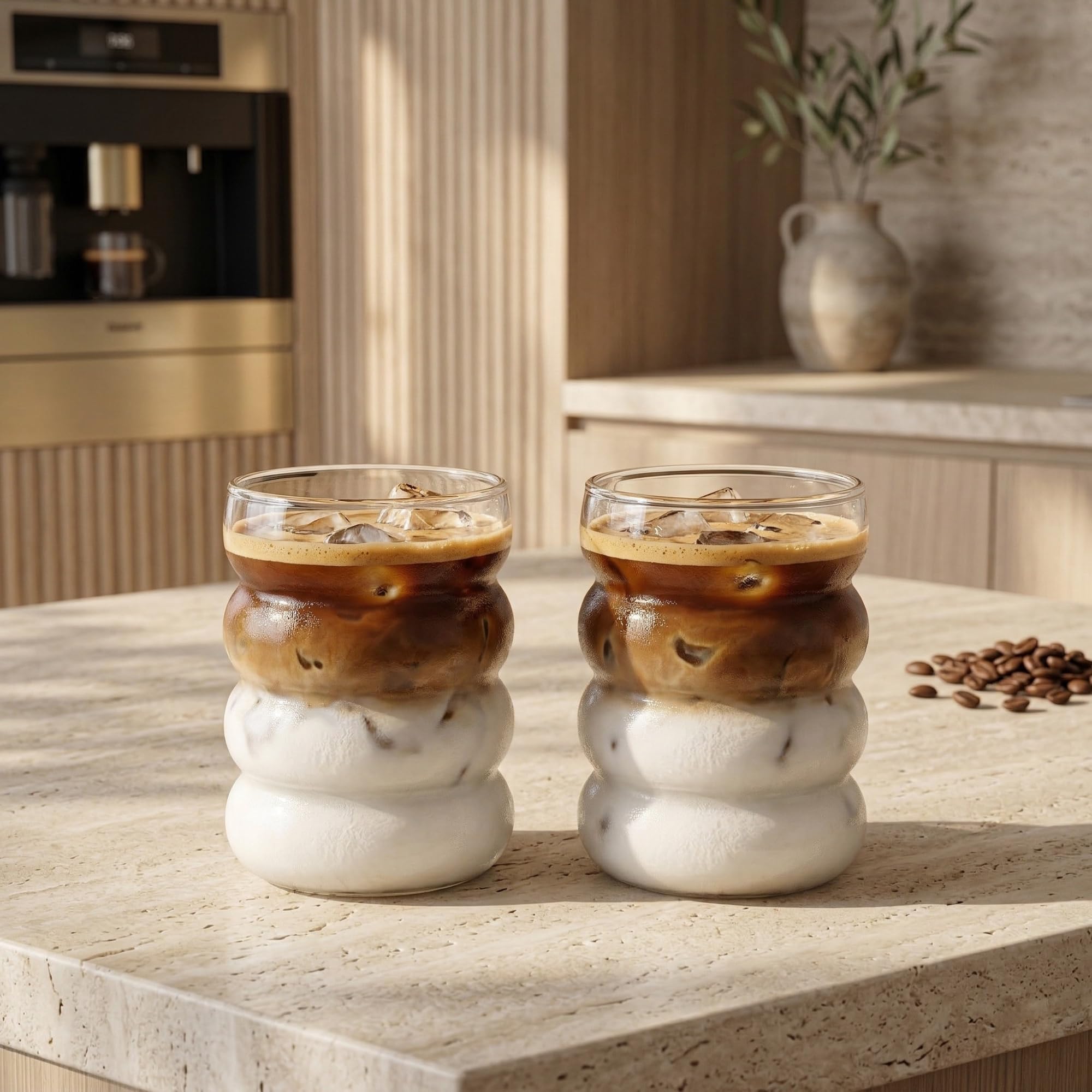 Borosilikat Cam Bardak, 300 Ml Geniş Kapasite, Isıya Dayanıklı Yapı, Makinede Yıkanabilir, Ev Ofis Restoran İçin Uygun Boğumlu Borosilikat Cam Çay Kahve Espresso Latte Sunum Bardağı