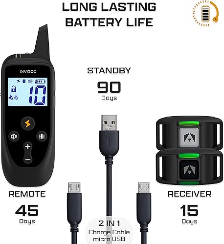 Miniatura 9 de INVIROX X2 - Collar de choque para perros grandes edición 2023 Collar de entrenamiento de perros de 123 niveles rango de 1100 yardas 100 impermeable