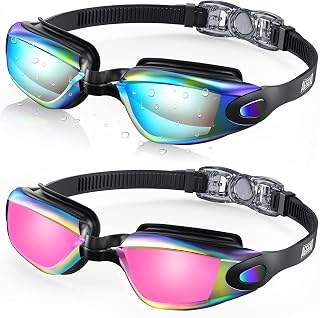 AEGEND Swim Goggles 2 Pack for Adults Youth - No Leak UV Protection Anti-Fog Wide Vision with Cases