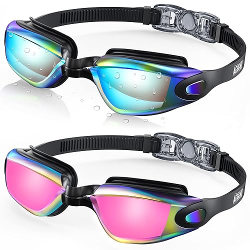 Aegend Swim Goggles 2 Pack for Adult Men Women No Leak with Storage Case | Anti-Fog UV Protection Mirrored Swim Glasses