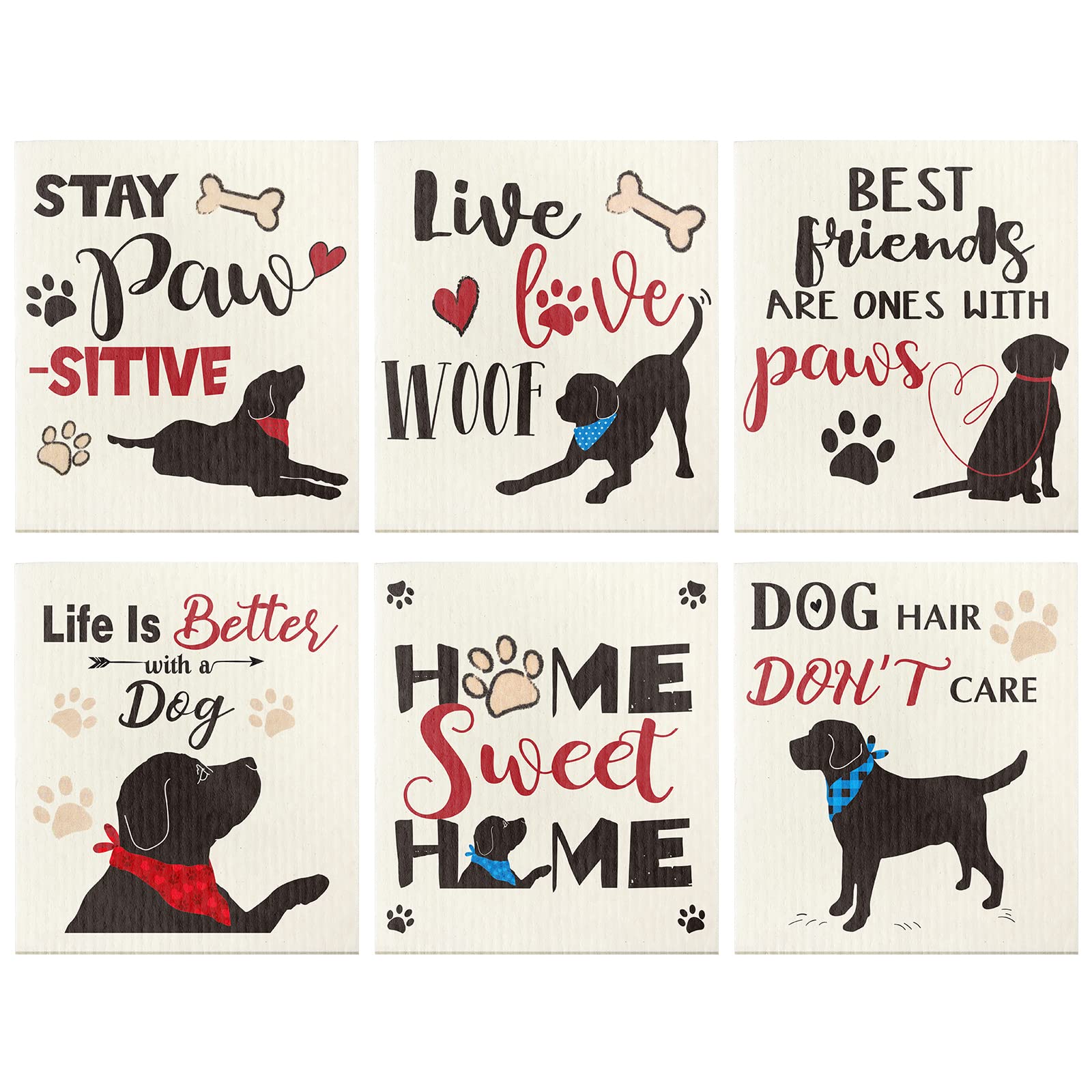Torchon de cuisine rustique pour amoureux des chiens, lot de 6 linges au charme campagnard chic