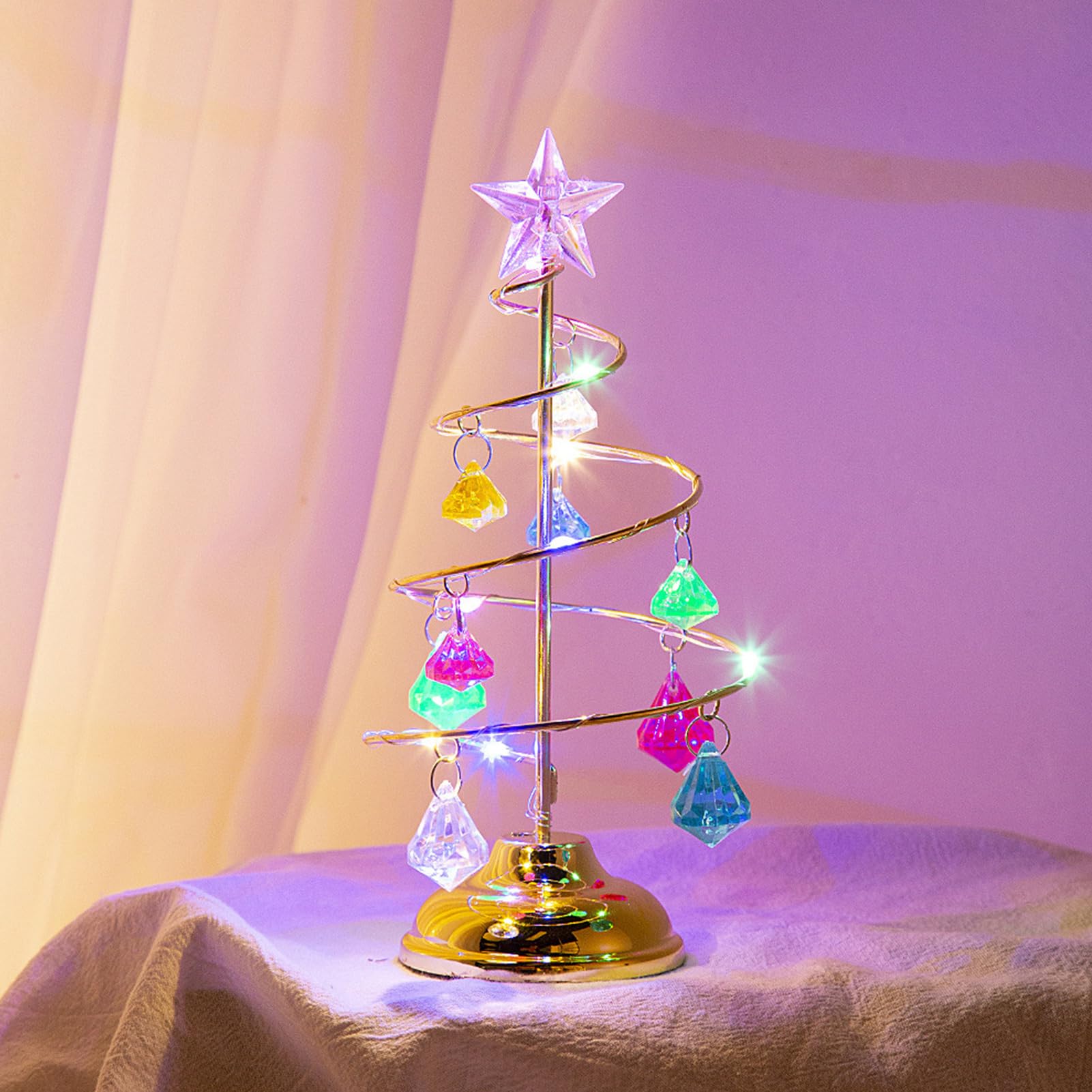 12 Luci Notturne A Forma Di Albero Di Natale - LED, Acrilico, Interruttore On/Off, Decorazione Natalizia Calda