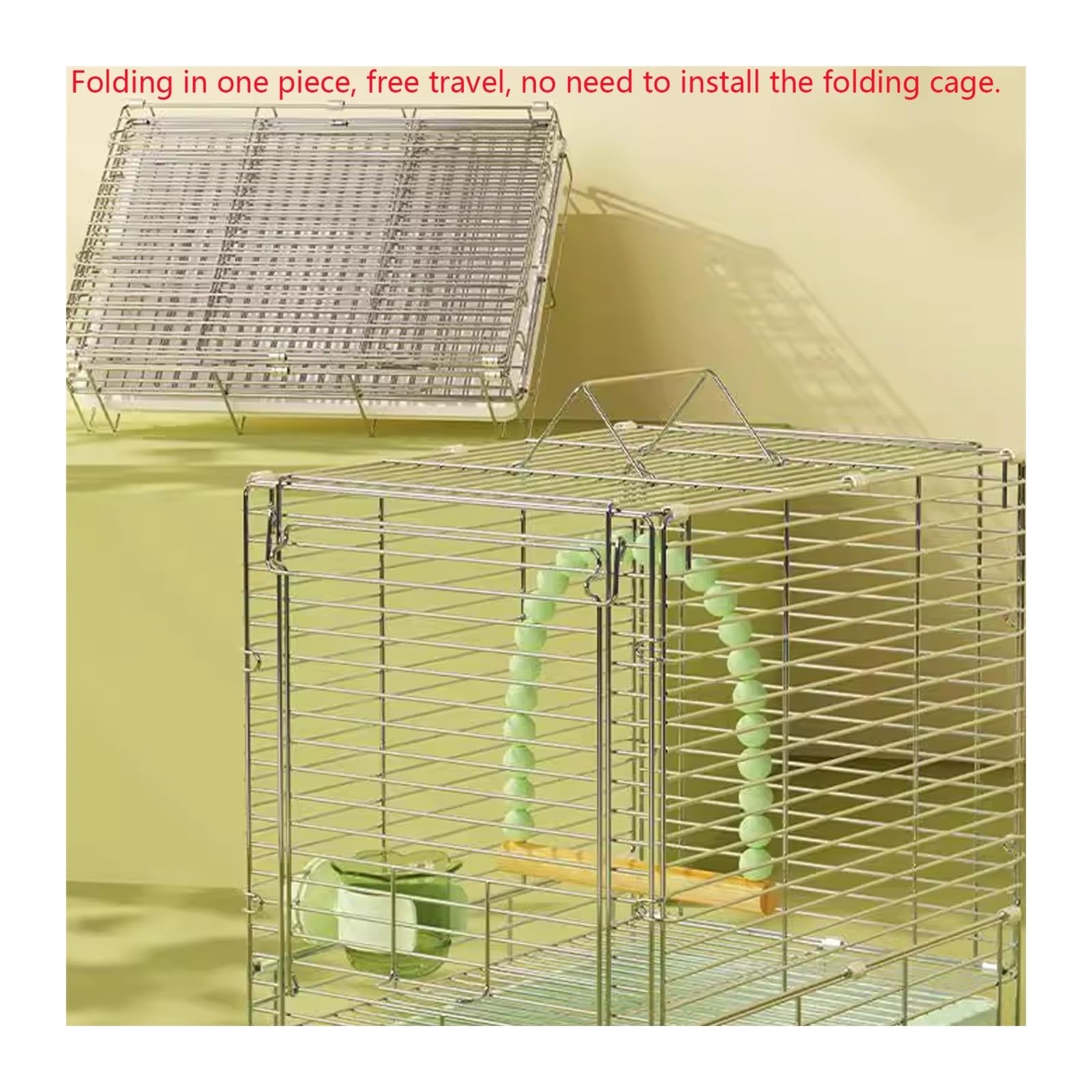 Jaula para pájaros, Jaula para Loros de Acero Inoxidable Plegable para Exteriores, Jaula portátil de Mano para Transporte de Aves (Blanca)