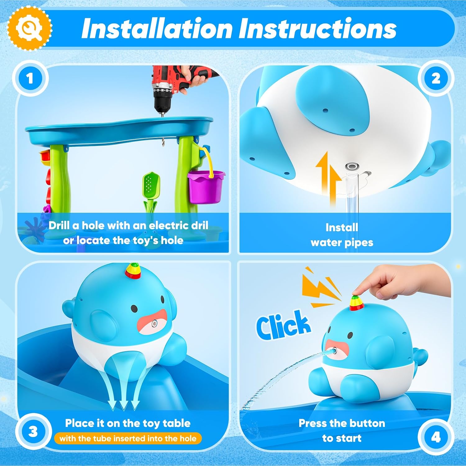 Water Table Pump Continuous Flow,Rechargeable Unicorn Toys Whale Pump,Battery Powered Water Pump Toy,Outdoor Water Play Table Accessories for Kids & Toddlers,Compatible with Step 2