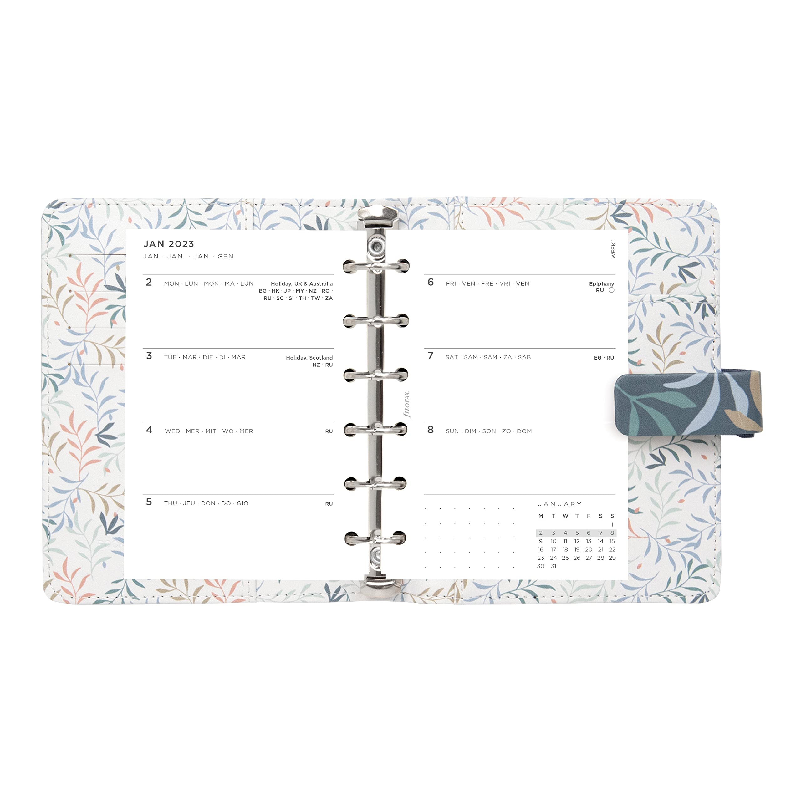 Filofax Agenda settimanale 2023, formato tascabile, con sei anelli, formato tascabile, con visualizzazione settimanale, multilingue (C022644-23)