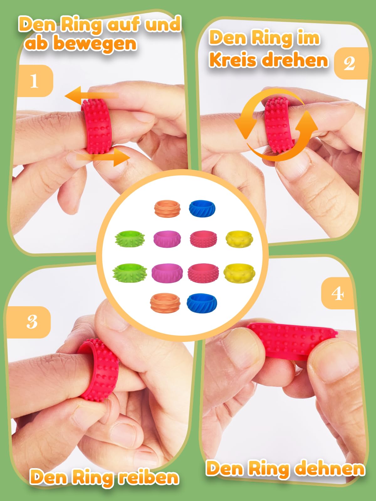 12 Sztuk Silikonowych Zabawek Fidget, Pierścionek Antystresowy dla Dzieci i Dorosłych, Zabawka Sensoryczna, Pierścionki Masujące do Akupresury Palców, Pierścionek Fidget na Lęk, ADHD, Autyzm