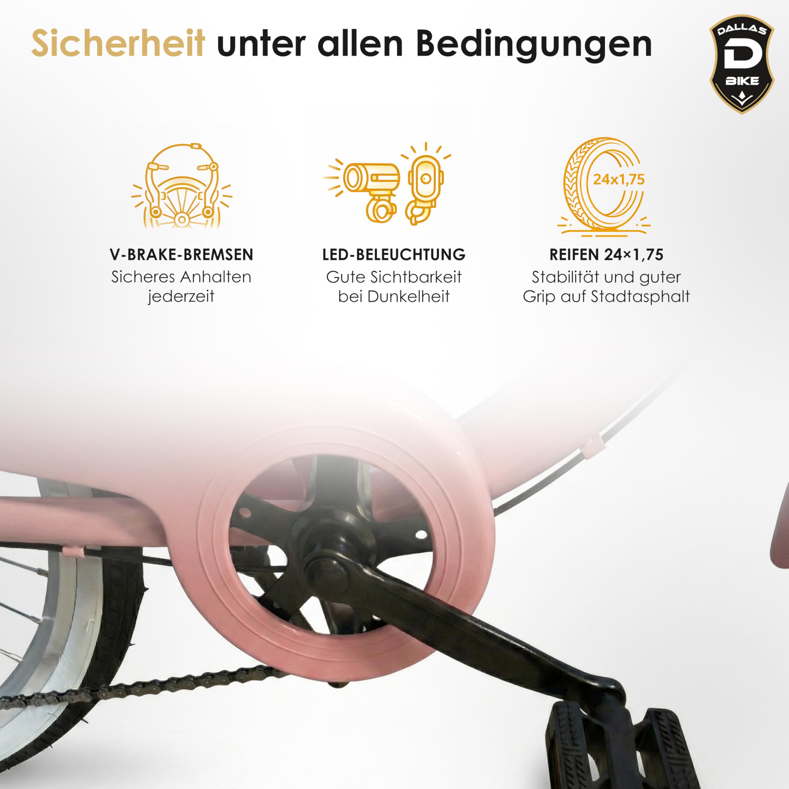 Fahrrad 24 Zoll - Sicheres Kinderfahrrad - mit 6-Gang Shimano Schaltung - Robustes Cityrad für Mädchen für Alltag und Freizeit - Dallas City Junior