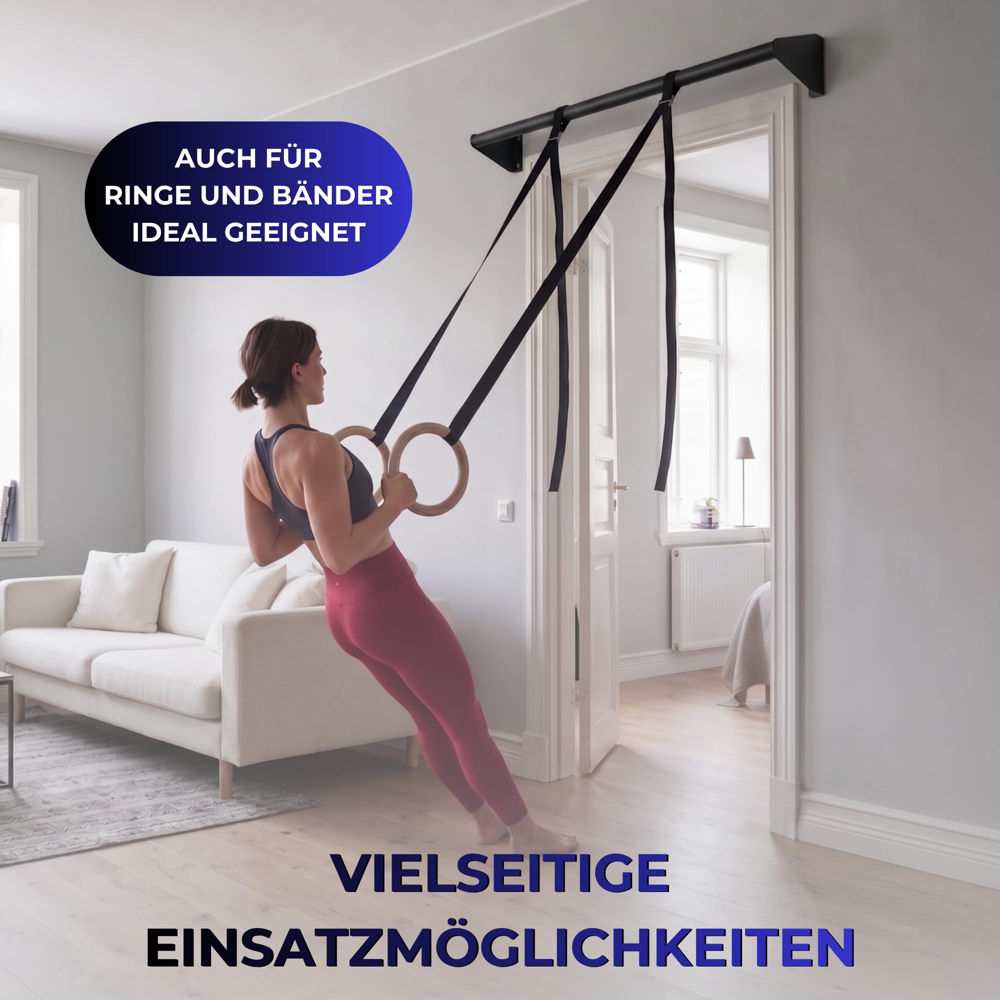 Klimmzugstange, Pull Up Bar über Türrahmen & Balken - robustes Material pulverbeschichtet - Belastbar bis 500 kg - inkl. Montagematerial