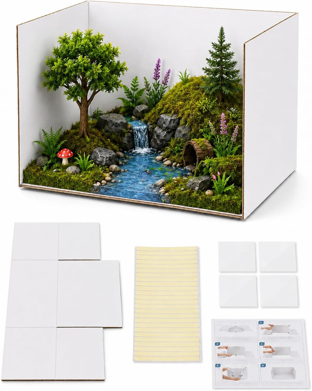 QUJOX Diorama Box for Display with Tape,Cardboard Diorama Kit (Unlaminated) | QUJOX, Cardboard Diorama Box, with Double Sided Tapes, Box for School Project, Animal Habitat Diorama Kit, DIY Diorama Box