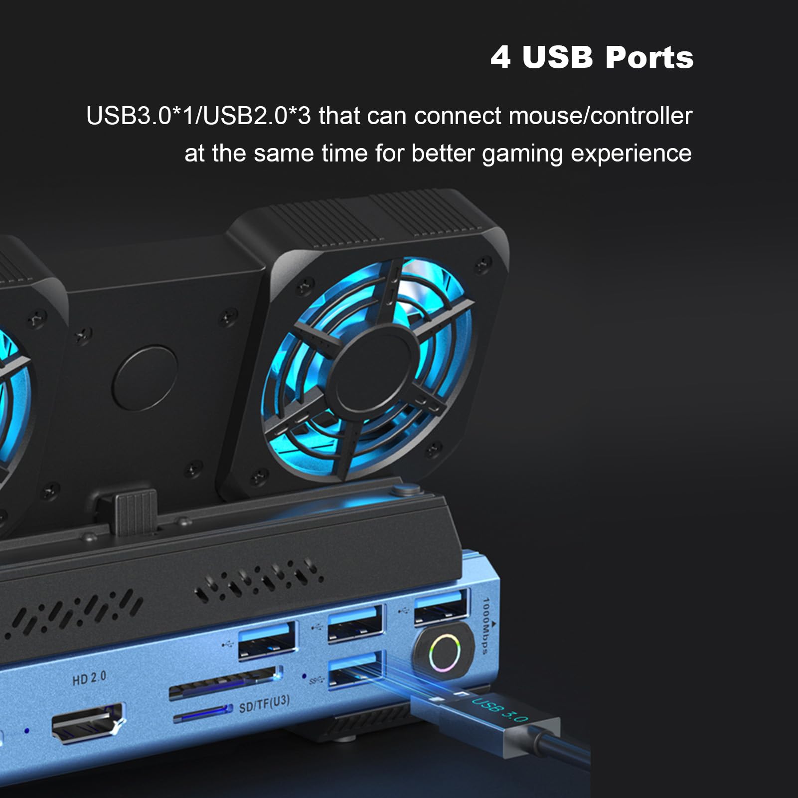 Lazmin112 9-in-1 Tragbares Spielekonsolen-Dock, Typ C PD 100 W Aufladung mit Zwei Lüftern und HD2.0, für Gaming-Zubehör