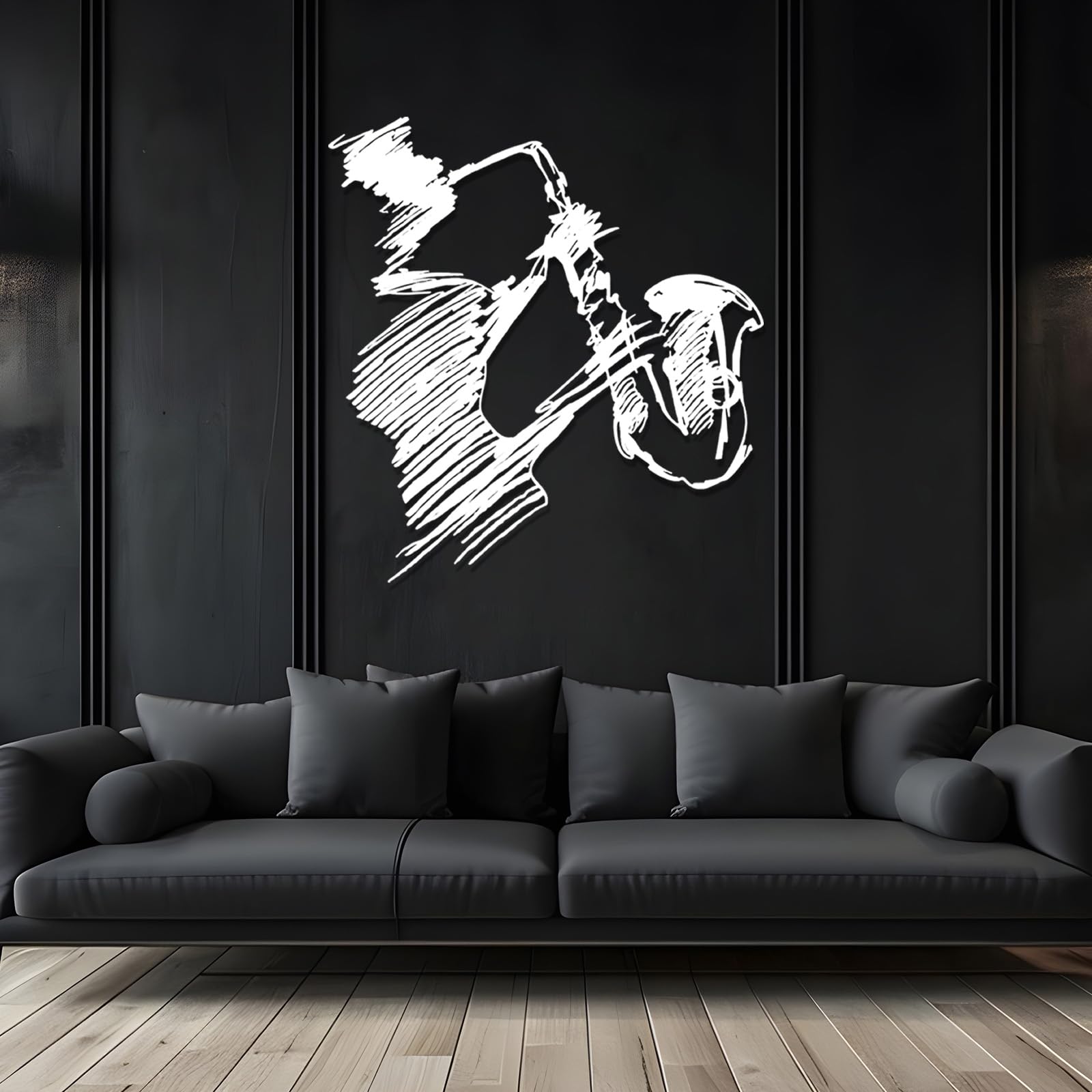 Decorazione da Parete in Metallo con Sassofono, Musica Astratta, Decorazioni con Linee astratte, Decorazione da Musicista, Cartello Jazz per Soggiorno, Studio (Argento 20