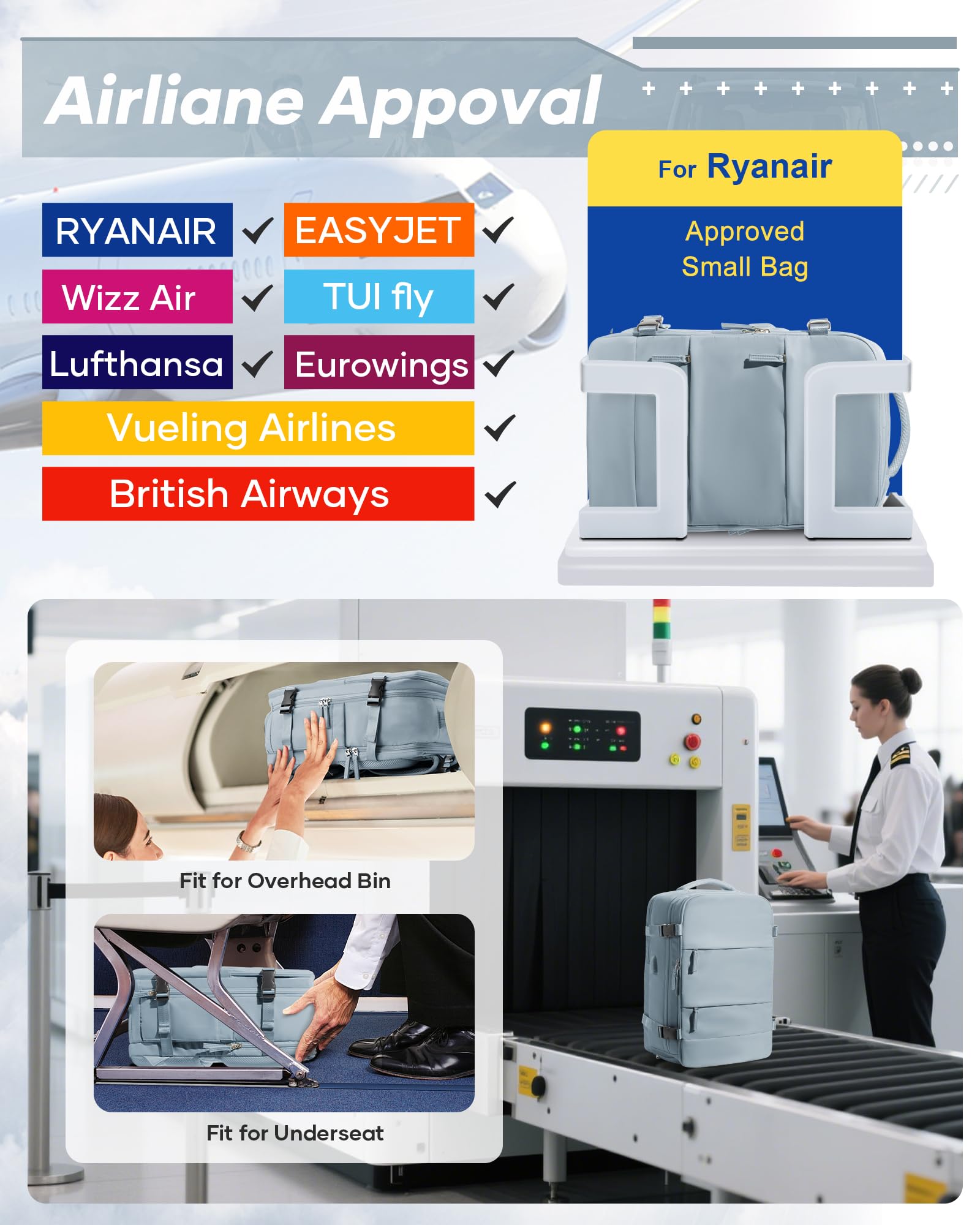 SZLX Zaino Ryanair 40x30x20 Sottovuoto Zaino da Viaggio 40x20x25 Ryanair Wizzair Donna da escursionismo impermeabile Zaino Casual Laptop da 14 Pollici con porta di ricarica USB Scomparto per Scarpe