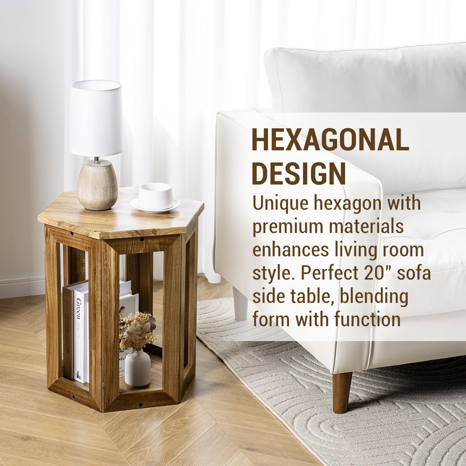 Amazon.com: MyGift Hexagon Acacia Wood End Table with Shelf – 20