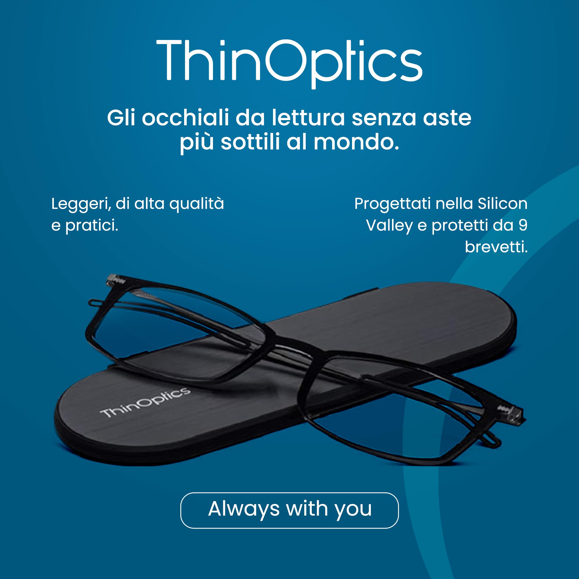 ThinOptics Occhiali Lettura Luce Blu, Custodia Magnetica Milano, Pieghevoli | Occhiali con blocco della luce blu per computer e schermi, uomo e donna, ultra sottili e leggeri, per ufficio e smart working