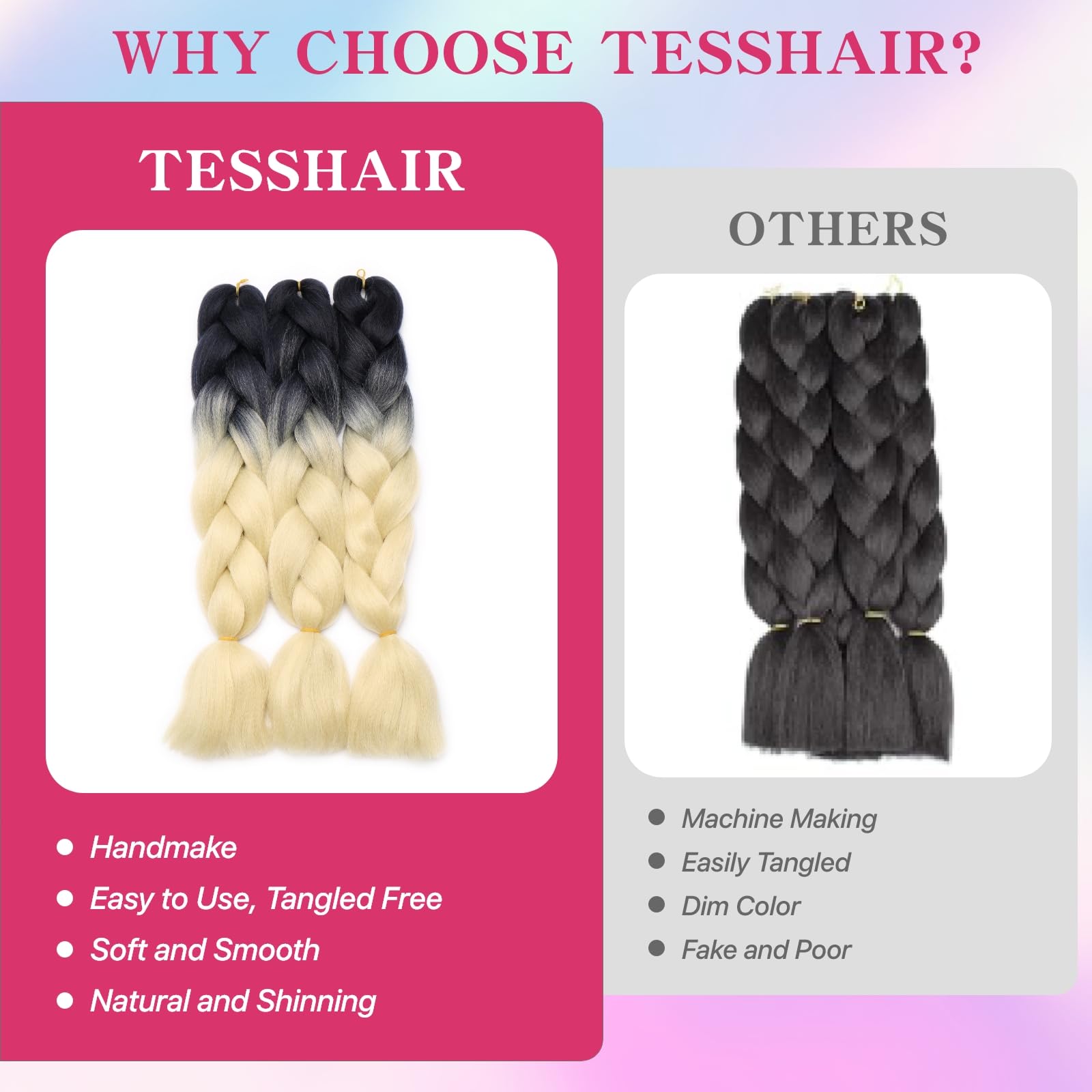 tesshair Braiding Hair Extensions 24 Inch Jumbo Braiding for Twist Braiding Synthetic Fashion Braids Extensions Hair Natural Braid Extensions for Women Grils (Black/Light Blonde - Image 3