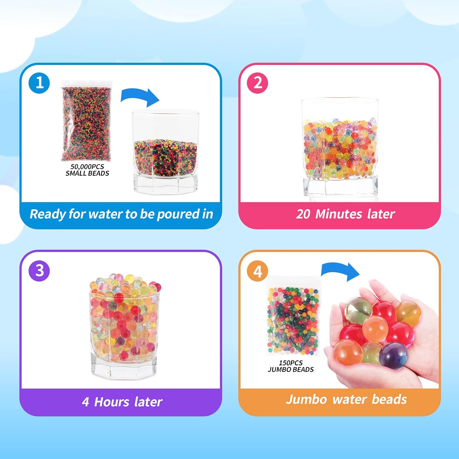 MAGICLUB 40000 PCS Non-Toxic Water Beads Sensory Toy for Kids,100 PCS Giant Water Beads,Fine Motor Skills Toy Set with 12 Ocean Toy,7 Cups,4 Sensory Tools,3 Tweezers,10 Balloons and Water Mat