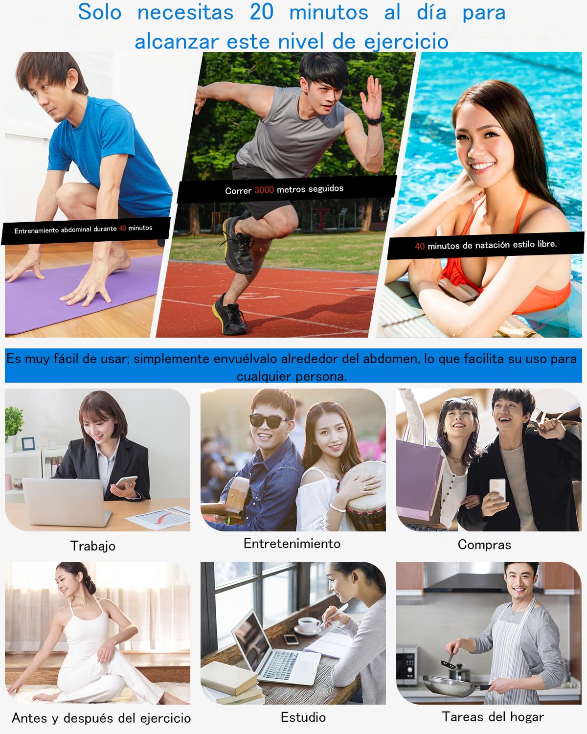 Electroestimulador Abdominal – Cinturón de entrenamiento abdominal lavable , 8 modos, 30 niveles , dispositivo de fitness portátil recargable , Adecuado para el hogar, la oficina, hombres y mujeres