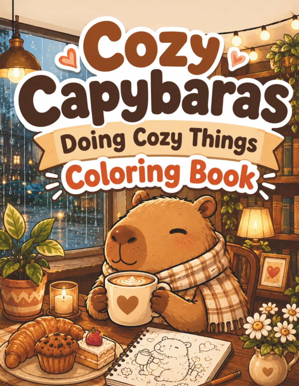 Cozy Capybaras Doing Cozy Things Coloring Book: Bold and Easy Cute Capybara Coloring Pages with Cafes, Bookstores, Hot Springs, Baking, and Relaxing Scenes for Teens and Adults