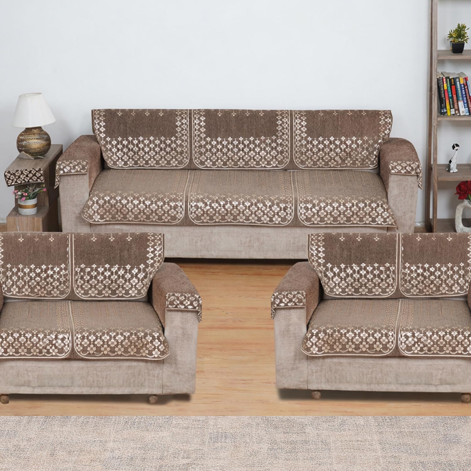 MORADO Chenille Sofa Cover 7 Seater Set 3+2+2 Set | Soft Washable Fade Resistant Sofa Protector | Couch Slipcover with Armrest Back Covers | for Living Room Cover_Brown-image-28