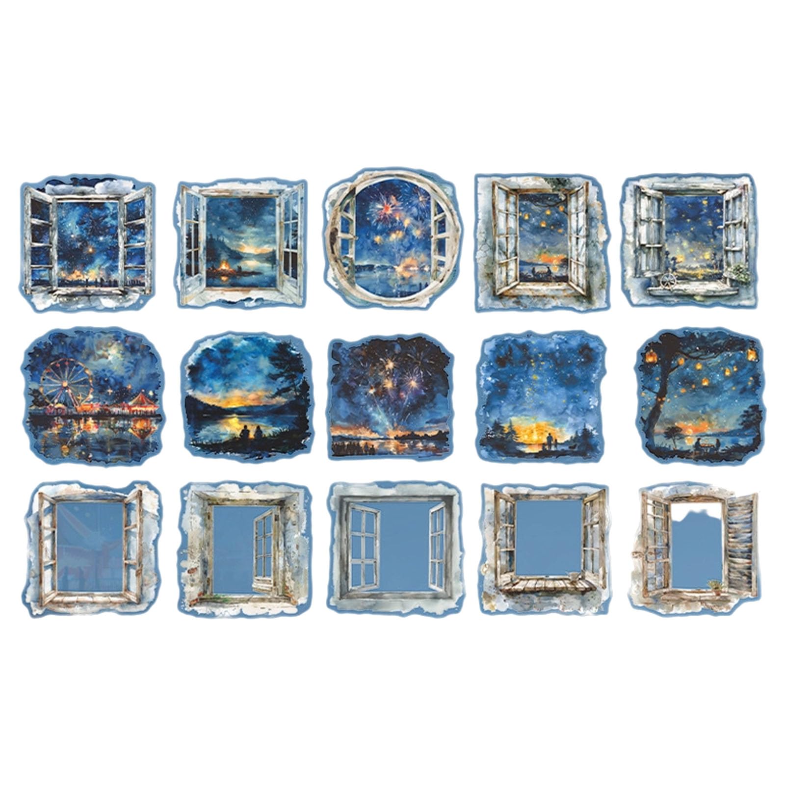 Tsophreniq 15 Piece Pane Scenery PET Transfers Set for Journals Art Undertakings Waterproof Permanent Gluey Transfers Sight From the Pane PET