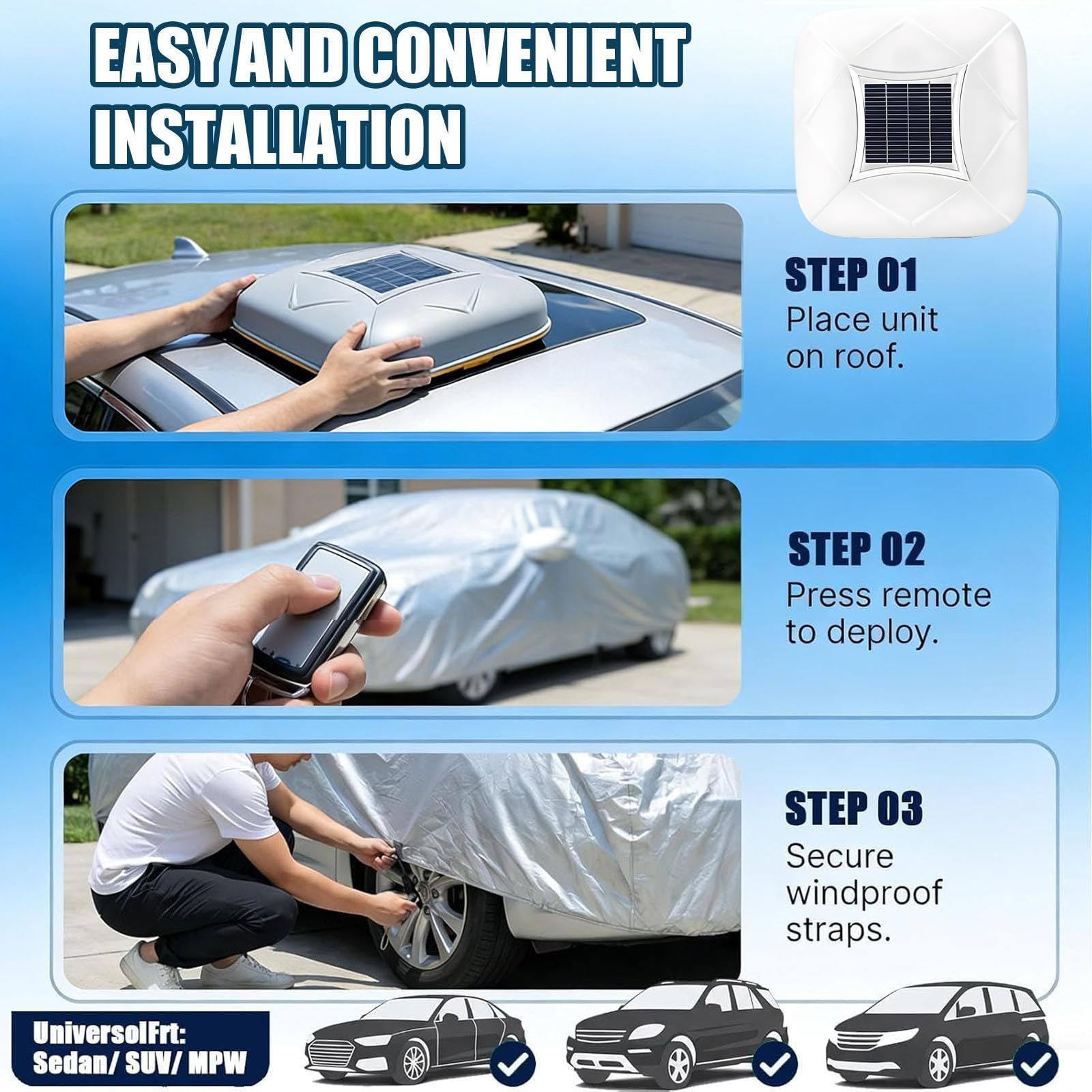 Telo Copriauto Antigrandine A Energia Solare Con Telecomando – Retrattile Automatico, Ricarica Solare, Include Telecomando E Protezione Antifurto Per Proteggere La Tua Auto, Adatto (Black, 2XL)