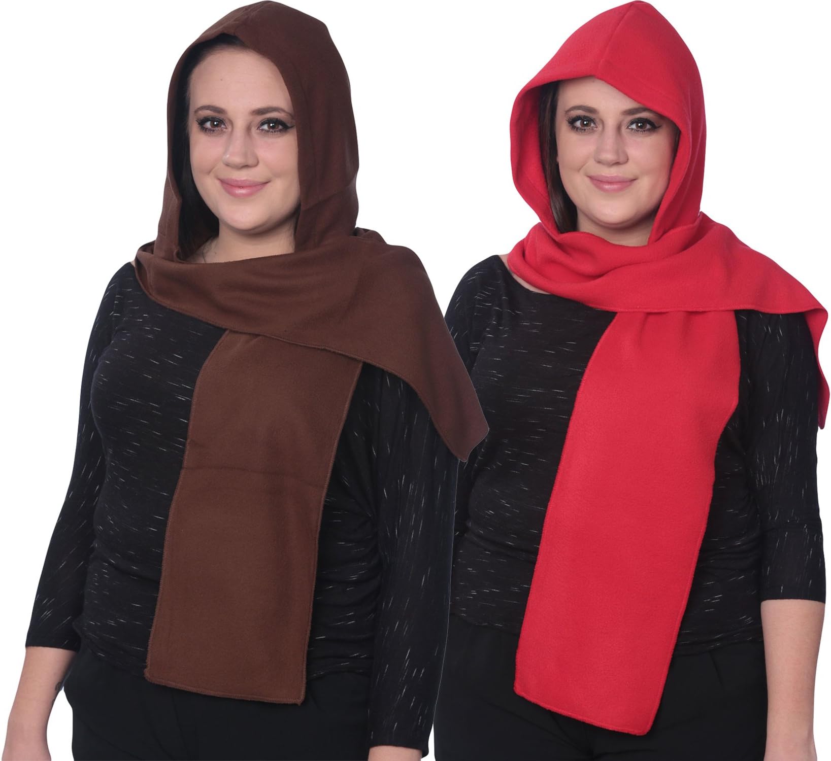 Fleece Hooded Scarf Warm & Comfortable One Size Fits Most 7 Colors 1 or 2 Pack