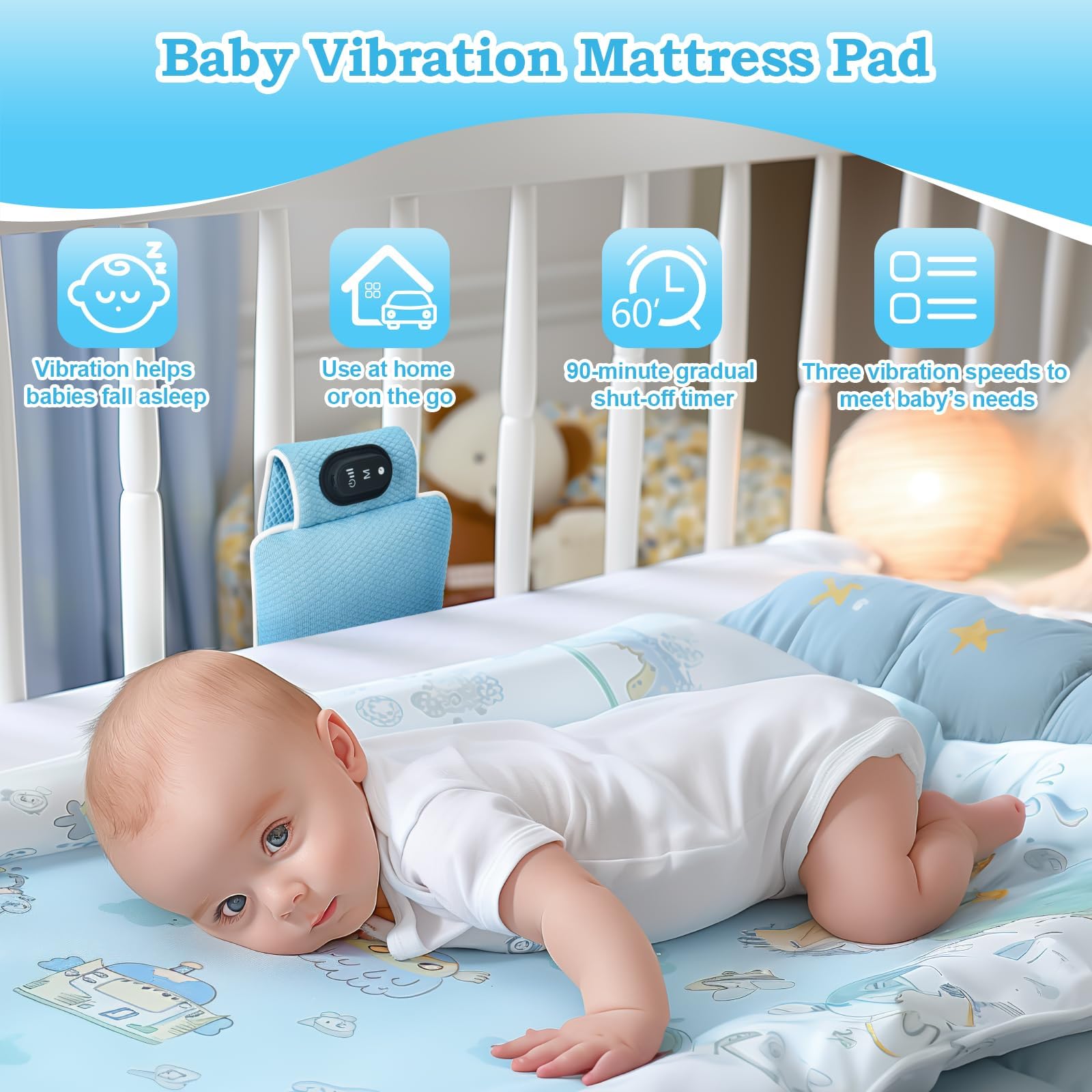 Einschlafhilfe Babys, balnore Tragbare Baby Einschlafhilfen 3 Vibrationsmodi und Intensitäten 90-Minuten-Timer Baby Spielzeug ab Geburt für Neugeborene Geschenk Reisen