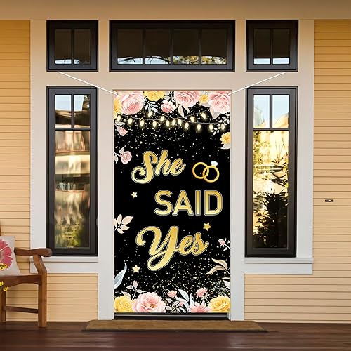Miniatura 6 de Decoración de pancarta para puerta con texto en inglés "She Said Yes", decoración de cubierta de puerta de fiesta de boda, letrero de porche de