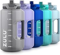 ZULU Goals 128oz Half Gallon Water Bottle with Straw, Time Markers, Leakproof Lid & Handle - Grey, Gym, Hiking Hydration Jug