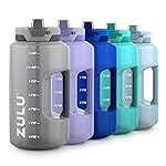 ZULU Goals 128oz Half Gallon Plastic Water Bottle with Straw and Time Marker | Large Reusable Jug with Handle and Leak Proof Lid for All Day Hydration, Gym and Outdoors, Gift Ready, Grey