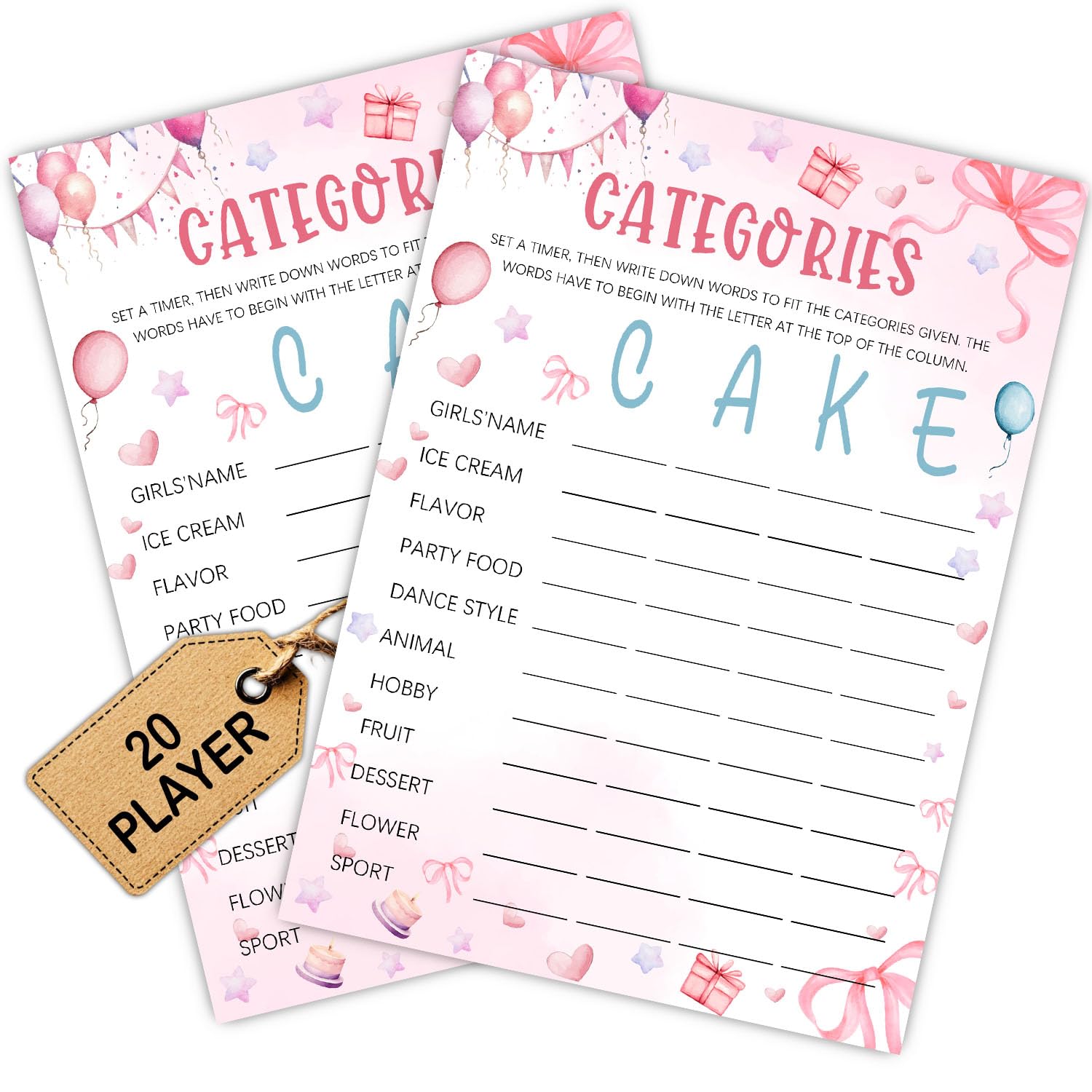 Pink Slumber Party Games Card - Coquette Pink Bow Themed Sleepover Slumber Party Supplies- Birthday Night Games Creative Idea - Sleepover Stuff-Categories- 20 Game Cards