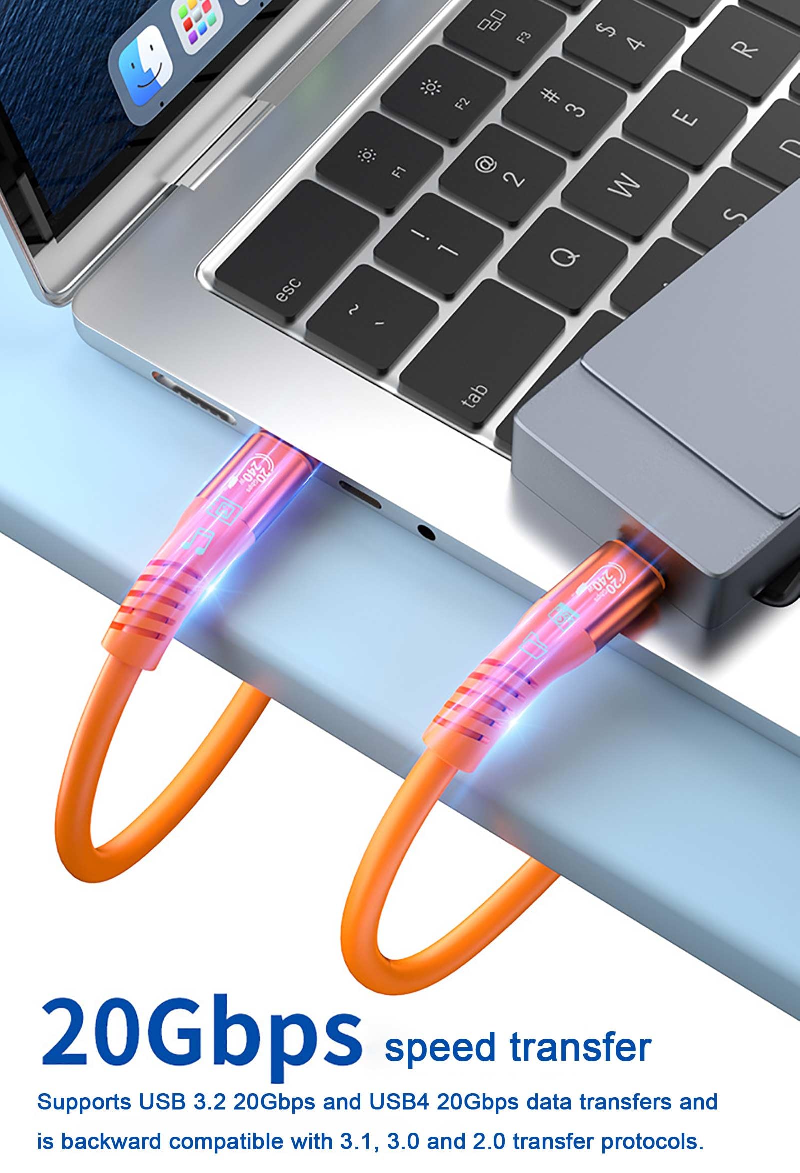 ZIKNYDO USBC 3.2 Gen 2x2 Kabel 0,5m, 20Gbps USBC Datenkabel, 8K@30Hz / 4K@ 144Hz Videoübertragung, 240W Schnellladung USB C zu USB C für Thunderbolt 4, iPhone 16, MacBook Pro, iPad, Dell XPS, SSD