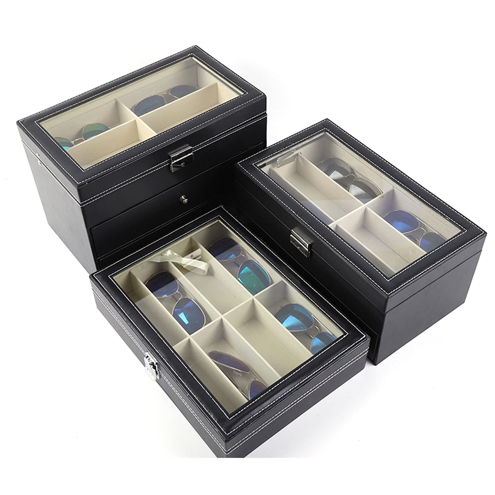 Stojak na okulary, okulary przeciwsłoneczne organizer Black Sungglas uchwyt pudełko do przechowywania okularów korektor ozdoba zegarka organizer okulary okulary okulary przeciwsłoneczne stojak (rozmiar: średni)