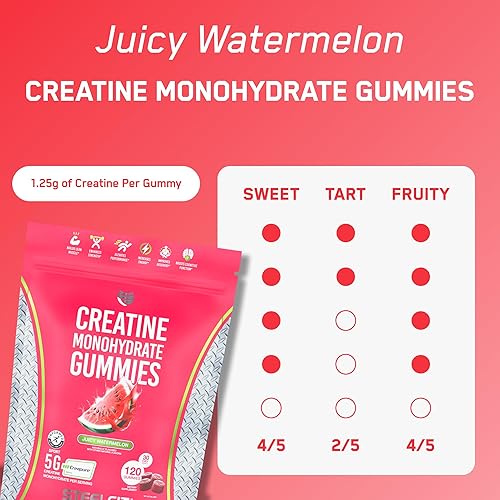 Miniatura 4 de SteelFit Creapure - Gomitas de monohidrato de creatina para hombres y mujeres, sandía jugosa, suplementos nutricionales para entrenamiento de