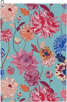 16 x 24 Inch Golf Towel with Clip for Golf Bag, Super Microfiber Golf Towel Flowers