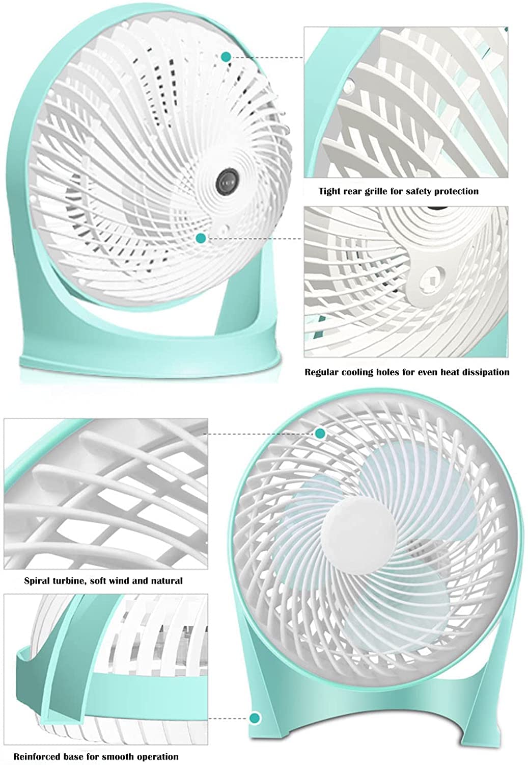 Mini Ventilatore Elettrico Silenzioso, Ventilatore da Tavolo per Dormitorio per Studenti, Raffreddatore d'Aria Ventilatori da Tavolo Ricaricabili USB per Auto da Ufficio a Casa