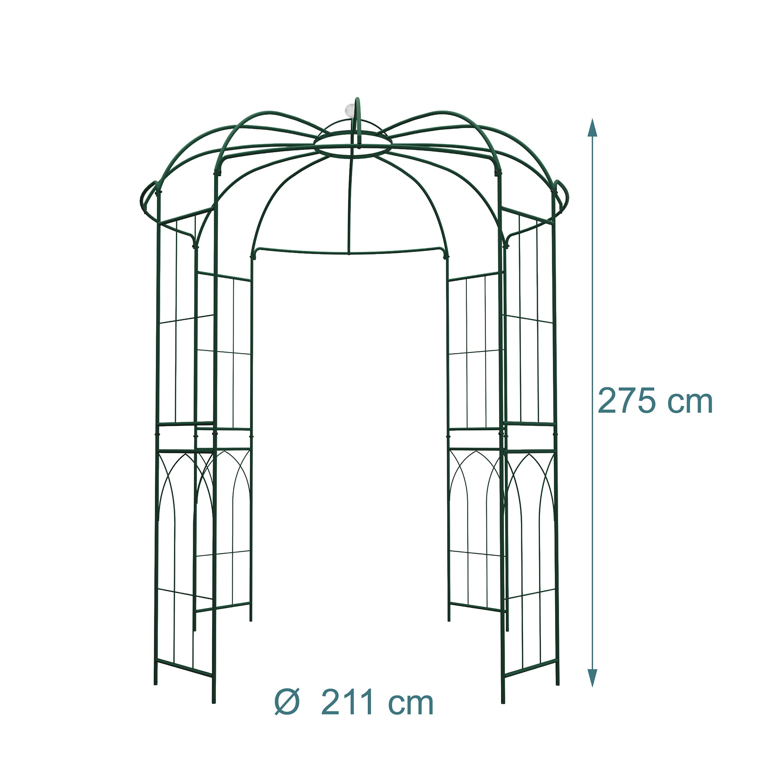 Relaxdays Altana różana metalowa, 275x211x211 cm, ciemnozielona | podpora dla pnączy, do ogrodu, do wejścia