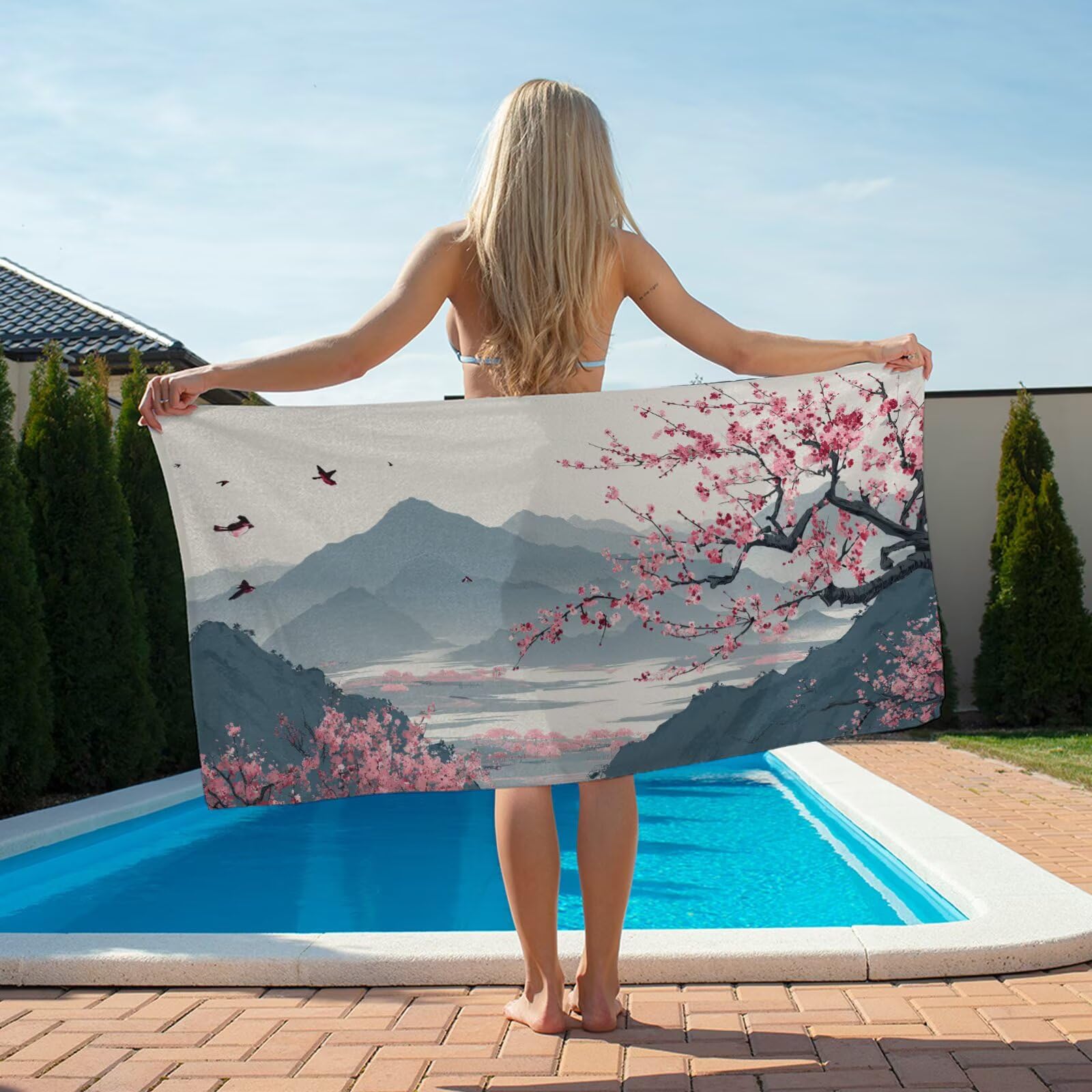 Toalla Playa XXL 90x180cm Montaña，Toalla Microfibra 2 Pack Planta Secado Rápido y Antiarena，Absorbente，Ligera Fina y Compacta，Aplicable a Playa，Baño，Piscina，Gimnasio，Viajes，Sauna YJ-271