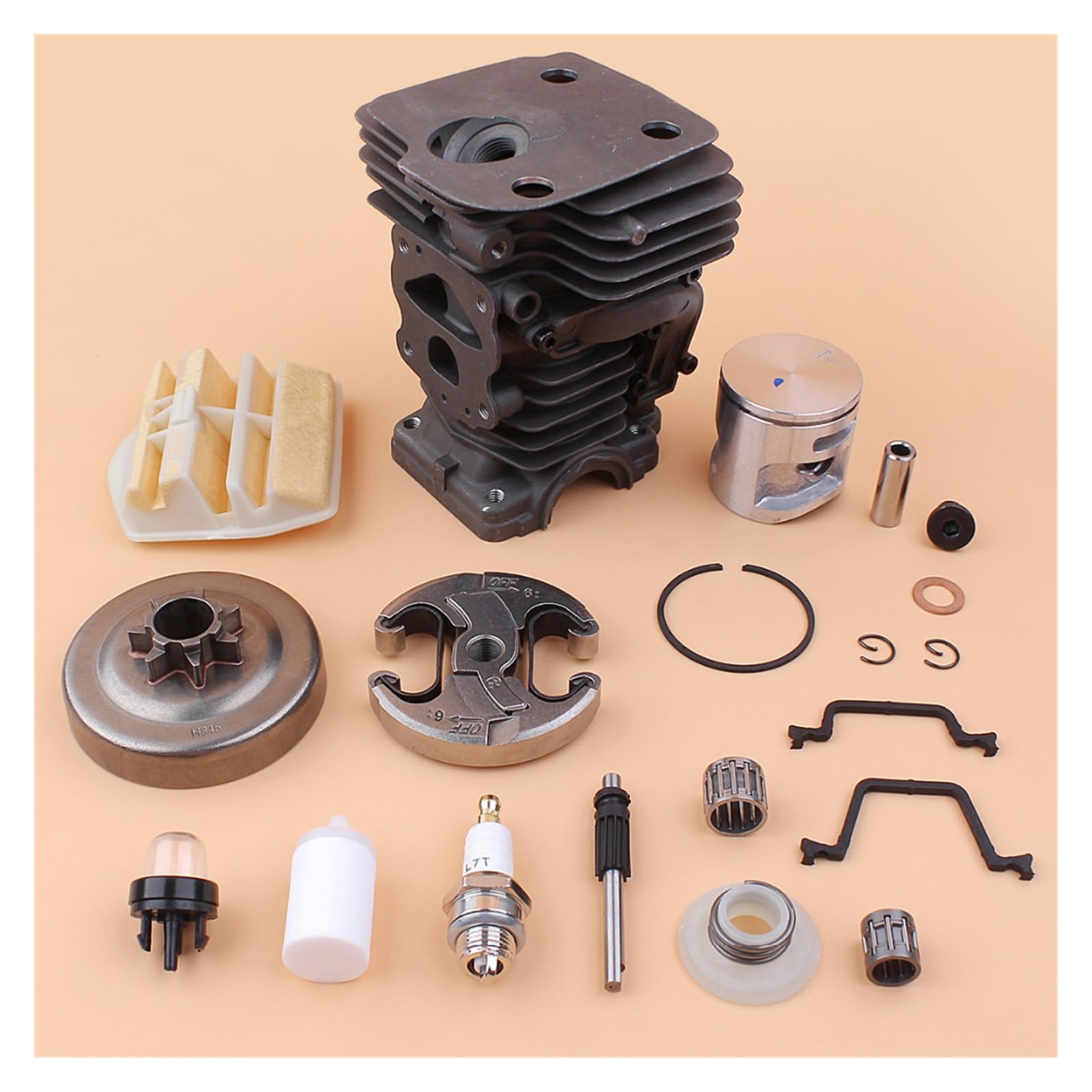 1 Juego de bomba de aceite de filtro de aire de tambor de embrague de pistón de cilindro de 44mm for Husqvarna 450 445 E piezas de Motor de motosierra de gasolina