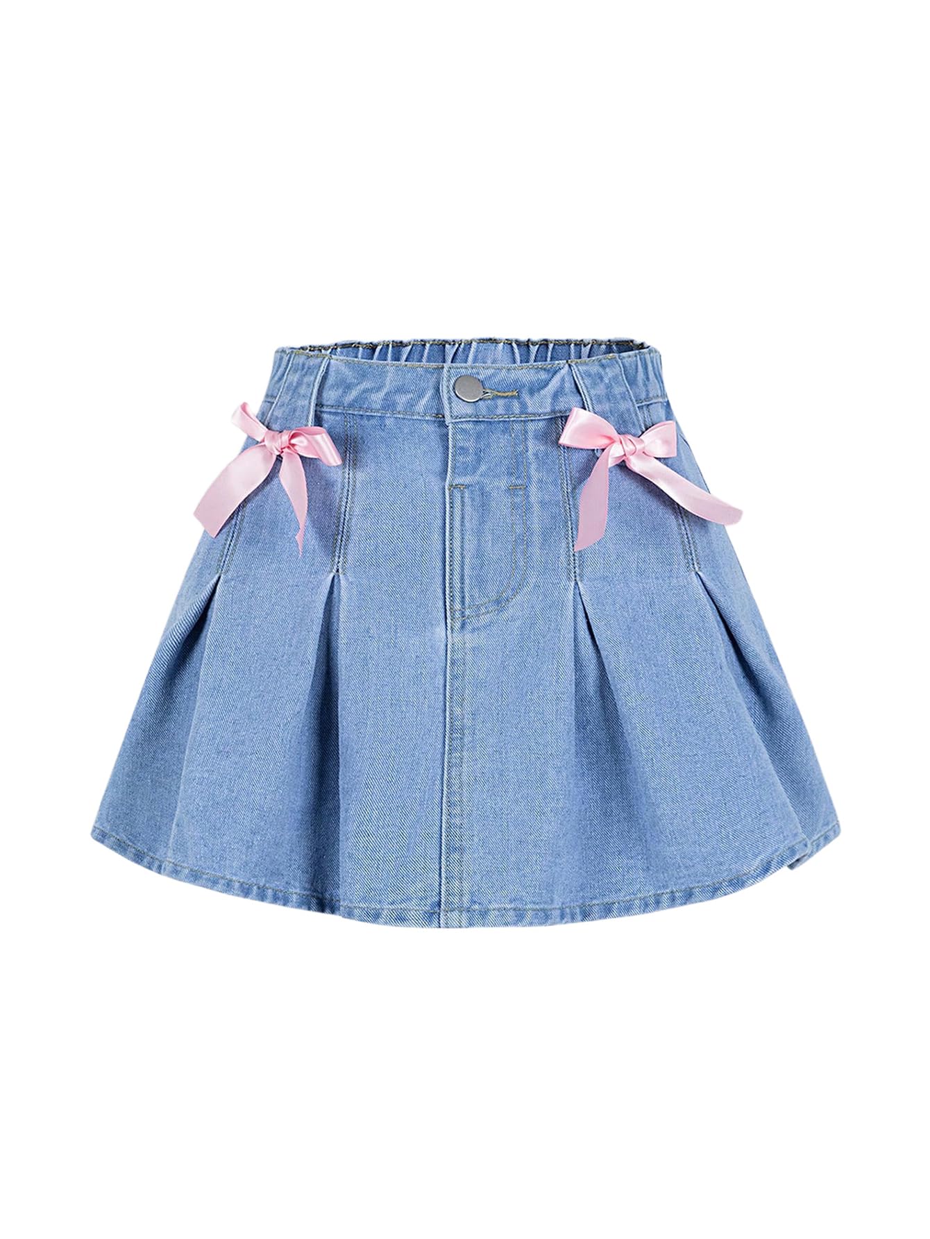 Floerns Girl's Cute Bowknot Pleated Skirt Elastic Waist Casual Denim Skirt